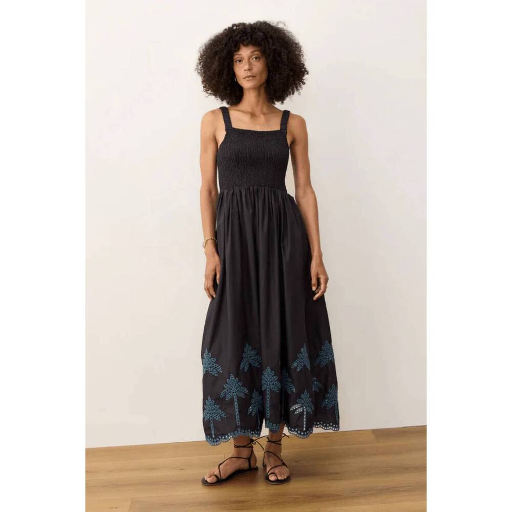 NEW MARINE LAYER selene eyelet midi dress in black